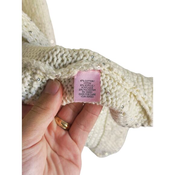 Calypso St Barth Sequin Cream Open Front Cardigan Knit Sweater XS Boho Layer - Picture 5 of 6